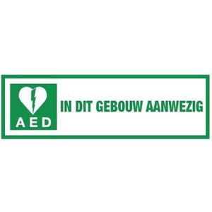 AED in dit gebouw aanwezig wit groen tekstbord - kunststof 450 x 150 mm