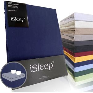 iSleep Katoen-Satijnen Kussenslopen (2 Stuks) - 60x70 cm - Donker Blauw