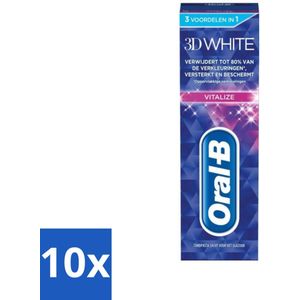 10 x Oral-B - 3D White Vitalize - Tandpasta - Whitening - 75 ml - Tandpasta Whitening - Tanden Witter Maken - Glazuurbescherming - Tanden Versterken - Verkleuring Beschermen