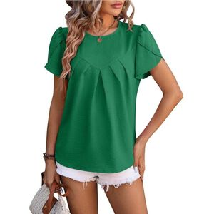 ASTRADAVI Damesmode - Top - Elegante Crêpe Blouse met Overlap Mouwen - Groen / X-Large