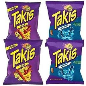 Takis - 2 keer FUEGO 2 x 90 g & 2 keer Blue Heat - 2 x 92,3 g - Hot Tortilla Chips 4-delig pakket. - Sinterklaas en kerst cadeau