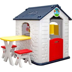 Speelhuisje voor Buiten - Buitenspeelgoed Jongens en Meisjes - Speelhuisjes - Speelhuis - Wit met Blauw dak
