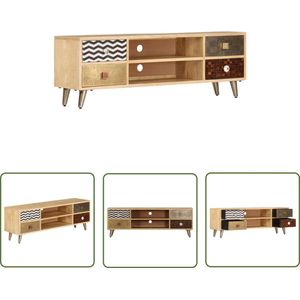 The Living Store Tv-meubel Retro Industrieel - 120 x 30 x 40cm - Massief mangohout en staal