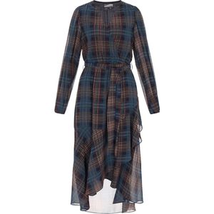 DreiMaster - Vintage Jurk - Blauw - 7/8 Lengte - Lange Mouw - Geruit