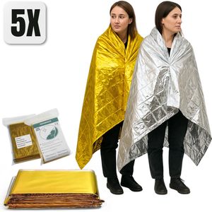 Isolatiedeken 5 stuks - Nooddeken - Reddingsdeken – 160 x 210 cm – Aluminium Goud/Zilver