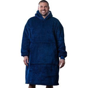 Corduroy Hoodie - Plaid met mouwen - Sweater Velours - Marine blauw