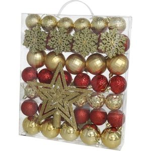 Gerim - kerstballen set met ster piek 57-delig - kunststof - rood/goud