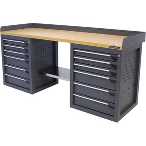 Kraftmeister werkbank 200 cm - Werktafel met 12 laden en MDF werkblad - Grijs