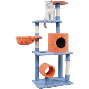 Krabpaal – katten krabpaal - Kattenhuis - 134cm hoog - Oranje en Blauw