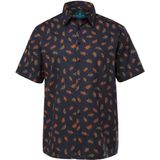 Boston Park - Heren - Boston Park-overhemd van linnenmix korte mouw kentkraag - Navy blauw - Maat L