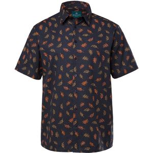 Boston Park - Heren - Boston Park-overhemd van linnenmix korte mouw kentkraag - Navy blauw - Maat L