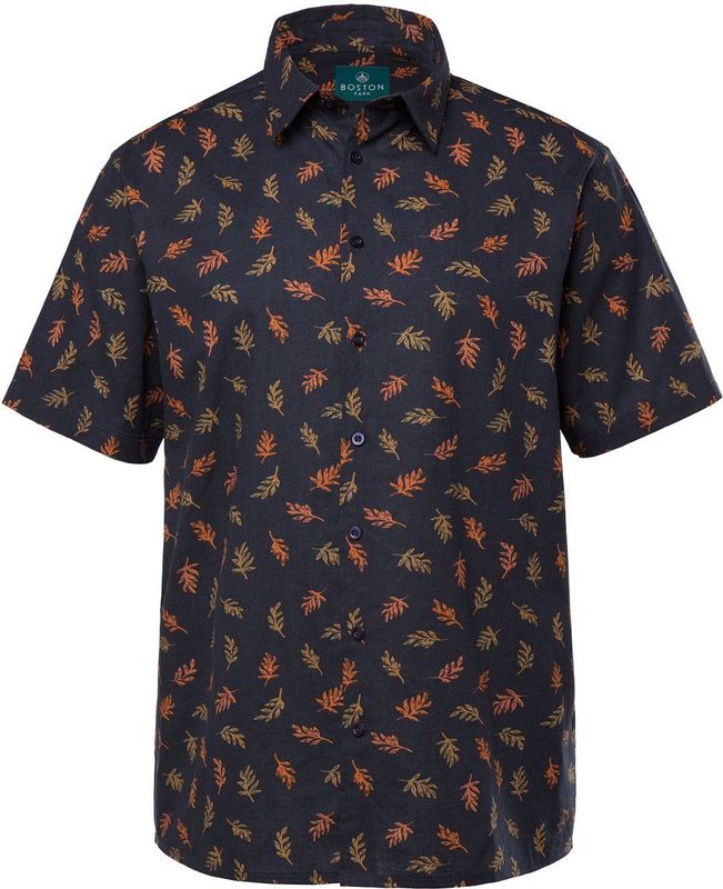 Boston Park - Heren - Boston Park-overhemd van linnenmix korte mouw kentkraag - Navy blauw - Maat L