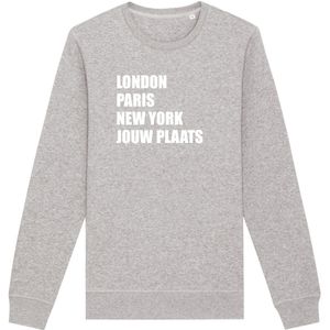 Sweater grijs S London, Paris, New York, jouw woonplaats - wit