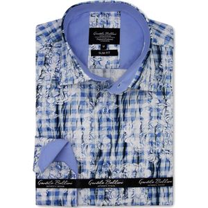 Heren Overhemd - Slim Fit - Bird Art - Blauw - Maat L