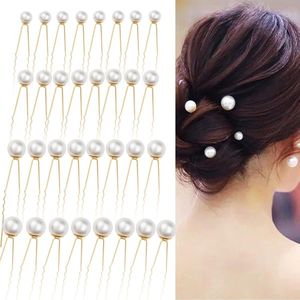 32 Stukken Bruids Haarclips - Parels - U Vormige Metalen Haarclips - Bruiloftsaccessoires - Haarbun in 4 Maten voor Bal Feest