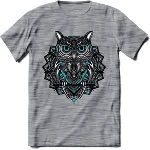 Uil - Dieren Mandala T-Shirt | Lichtblauw | Grappig Verjaardag Zentangle Dierenkop Cadeau Shirt | Dames - Heren - Unisex | Wildlife Tshirt Kleding Kado | - Donker Grijs - Gemaleerd - L