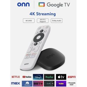 ONN Chrome cast Google TV 4K Streaming Box – Premium Kwaliteit – Met HDMI & Stroomkabel – WiFi 5 – Dolby Audio chromecast
