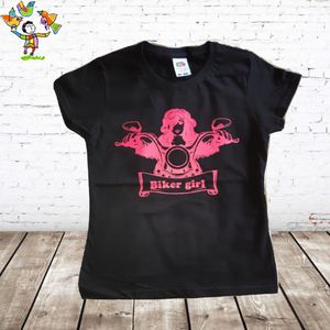 Kinder T- shirt Biker Girl zwart -Fruit of the Loom-110/116-t-shirts meisjes