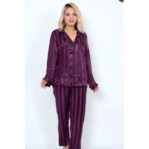 Dames Luxe Pyjamaset- 2- Delige -Pyjama- Nachtkleding- Satijn- Cadeau voor Vrouw Paars Maat XL