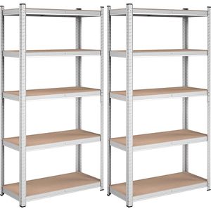 Hoppa! Magazijnstelling - Opbergrek, stellingkast, werkplaatskast, 2 stuks van 90x40x180 cm (BxDxH), belastbaar tot 875 kg (175 kg per plank), 5 verstelbare legplanken, metalen legplank, legplank zonder bouten, zwaar rek, kelderrek voor zwaar gebruik