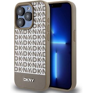 DKNY PU Leather Repeat Pattern Bottom Stripe MagSafe Back Cover dla iPhone 13 Pro Max Brown