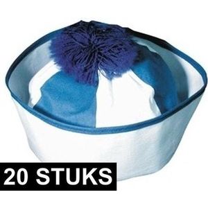 20x Blauw matrozen hoedje - matrozenpetten - Matroos/zeeman marine thema verkleed accessoire