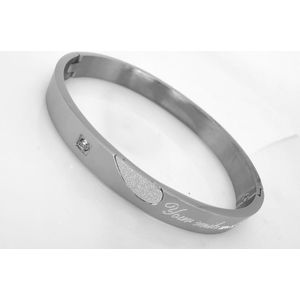 Chique dames Armband – kristal en Gezandstraalde halve hartje - maat 18 tot 21 cm - zilverkleurig Stainless Steel