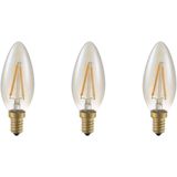 SPL - E14 LED Lamp - Goud - Dimbaar - 2W - Extra Warm Wit - 2200K - LED Filament Kaars C35 - 3 Stuks