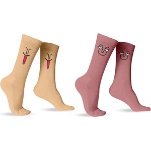 Sokken Voordeelset - Grappige Cadeaus voor Mannen & Dames - Emoji Sokken Smiley & Tong - One Size Sokken - Happy Socks Verjaardag - Geschenk Heren, Vrouwen, Vader, Papa, Moeder, Mama, Vriendin, Zus, Oma, Opa