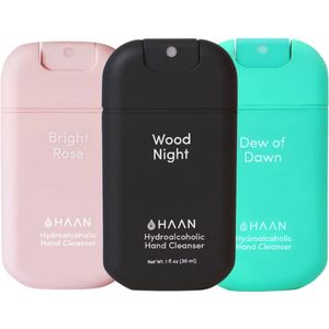 HAAN 3-Pack Mix Handspray Handverzorging Navulbaar 3x 30ml Dew of Dawn, Bright Rose & Wood Night