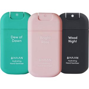 HAAN Hand Sanitizer 3-Pack Mix Handspray Handverzorging Navulbaar 3x 30ml Dew of Dawn, Bright Rose & Wood Night
