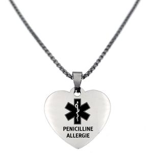 Ketting | Hart | RVS | Zilver | Penicilline Allergie