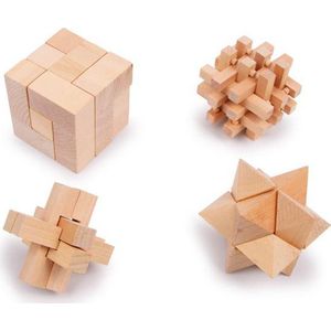 Small Foot - Houten Breinpuzzels, Set van 4 | Uitdagende behendigheidsspellen voor jong en oud