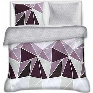 Flanellen Dekbedovertrek Set 160x200 Paars Grijs - Zacht & Warm
