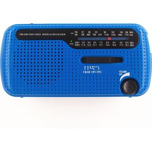 Noodradio solar en opwindbaar – Inclusief Headphone functie - Zaklamp - SOS alarm - Kunststof – Blauw