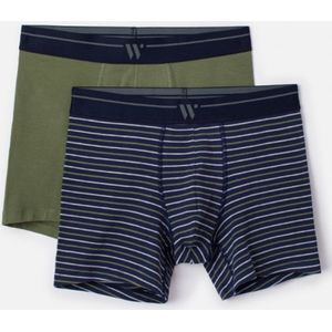 Woody duopack boxershort heren – kaki/donkerblauw - gestreept - 232-12-QLC-Z/055 - maat M