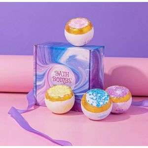 Hoogwaardige Natuurlijke Bomballetjes met Zeezout Kristalen - Set van 4 - Geschenktset - Cadeau - Badmiddel - Bruisballen - Bubbel Bad Bommen - Vegan