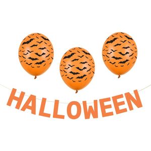 PartyDeco Halloween feestslinger/spandoek - 2,5 meter - oranje - van papier - incl. ballonnen