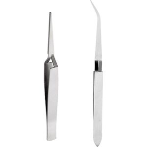 2 Pieces Tweezers voor Nagels - Pliers voor Nagelverlenging van RVS - Wimperkruller - Rechte en Gebogen Wimperextensions - Nagelkunst Clip