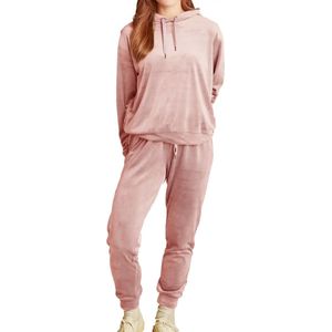 Dames huispak Fleece - Lounge set dames - Vrouwen warm pyjama pak - loungewear dames - L - Roze