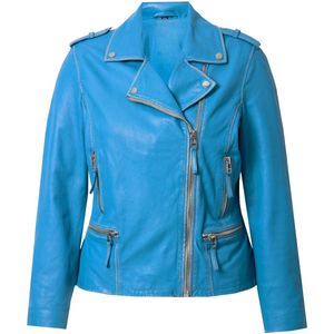 Angel of Style - Dames - Leren bikerjas echt leer kleur lange mouwen - Noorderlichtblauw - Maat 56