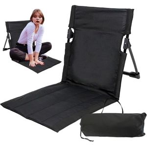 Strandmat - Opvouwbaar Strandstoel - Kampeerstoel - Strandmat Met Rugleuning - Campingstoel Buiten - Inklapbare Strandmat - Lichtgewicht - Ligbed Draagbaar - Met Opbergtas - Zacht Spons Vulling Kussen - Zwart