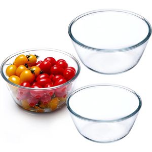3-delige glazen kommenset, transparante mengkommenset, slakomglas, ronde glazen kommen voor de keuken (1L + 1,6L + 2,1L)