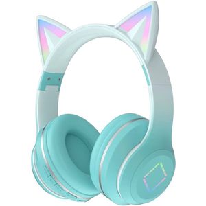 Kinder Koptelefoon Met Kattenoortjes - Kinder Hoofdtelefoon - Bluetooth Koptelefoon Kinderen - Kinder Hoofdtelefoon Draadloosn - Aux/Tf Kaartsleuf - Draadloze Opvouwbare Koptelefoon - Bluetooth 5.1 - Rgb LED - Veilige Volumebegrenzing - Groen