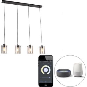 QAZQA dome - Design LED Smart Hanglamp eettafel incl. wifi voor boven de eettafel | in eetkamer - 4 lichts - L 120 cm - Zwart - Woonkamer | Slaapkamer | Keuken