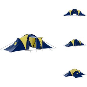 vidaXL Tent Groot Blauw/Geel - 590x400x185 cm - Geschikt voor 9 Personen - Ademend Materiaal - Waterbestendige PE Vloer - Inclusief Klamboe - Tent