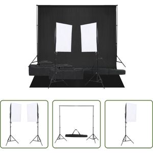 The Living Store Fotostudioset Zwarte Achtergrond 300x300 cm - 2x Softbox - 2x Statief - 2x LED-lamp - 2x Standaard
