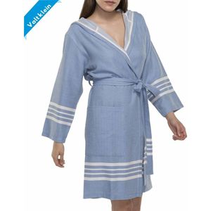 Hamam Badjas Sun Air Blue - S - korte sauna badjas met capuchon - ochtendjas - duster - dunne badjas - unisex - twinning