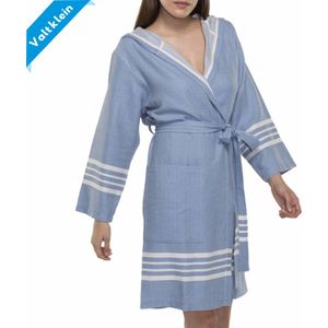 Hamam Badjas Sun Air Blue - S - korte sauna badjas met capuchon - ochtendjas - duster - dunne badjas - unisex - twinning