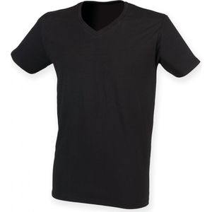 SportT-shirt Heren L Skinni Fit V-hals Korte mouw Black 96% Katoen, 4% Elasthan